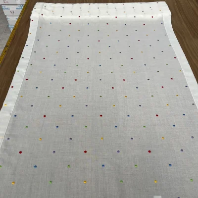 Tendina ricamata a fantasia pois colorati - Largh.90 cm