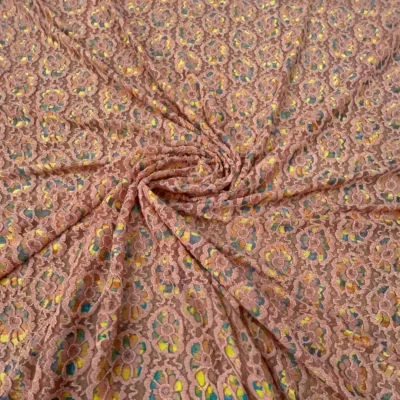 Pizzo motivo floreale multicolore - Varianti rosaverde Alt.150cm (9)