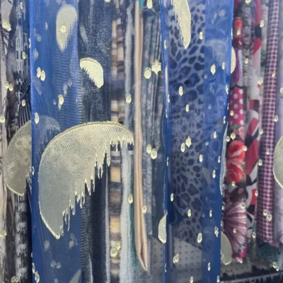 Tende organza con luna e stelle in oro - var blu (4)