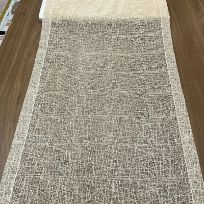 Tendina bianca con bande laterali a righe grigio 6
