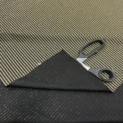 Tessuto maglina dorata e nera a righine al metro (6)