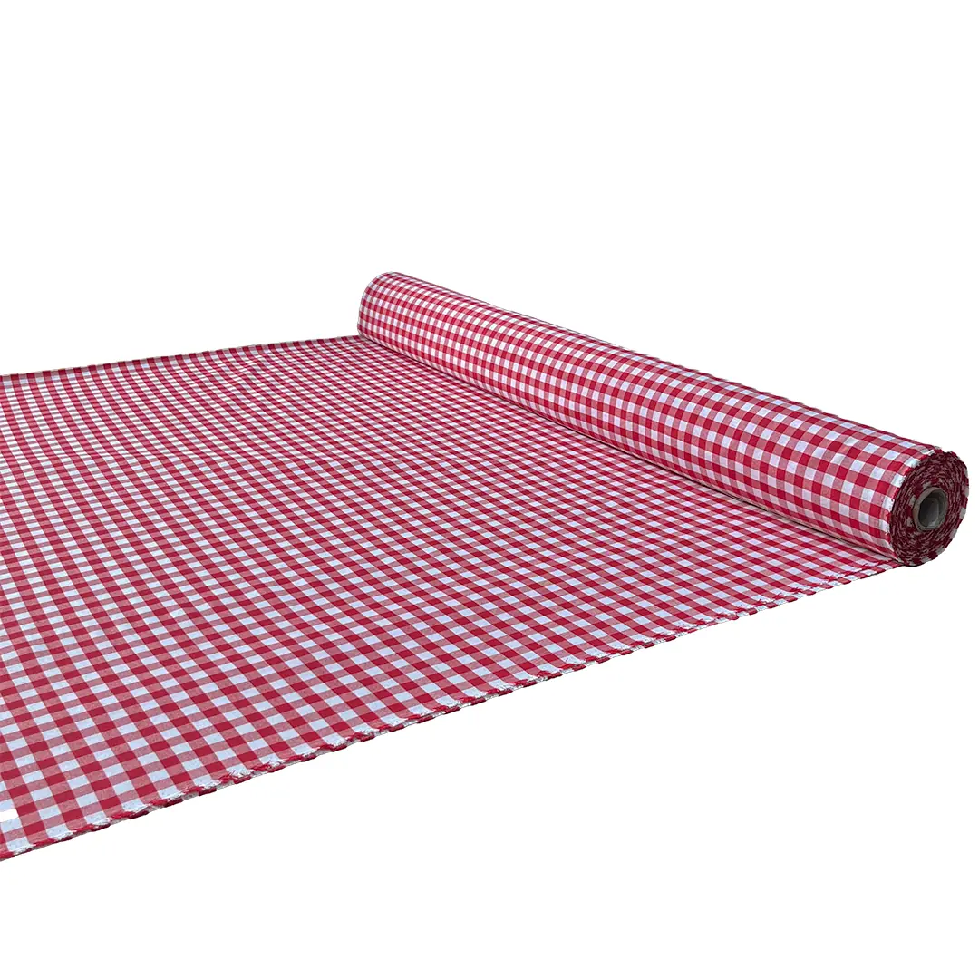 Tovaglia In Tessuto Non Tessuto Öko-Tex 100 1,20 X 2,50 M – Quadri Bianchi E Rossi, Antimacchia E Lavabile
