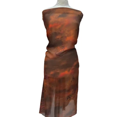 Tessuto seta motivo orientale e colori sfumati - arancione e marrone 6