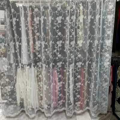Tulle Ricamato Floreale Bianco Naturale per Tende (3)