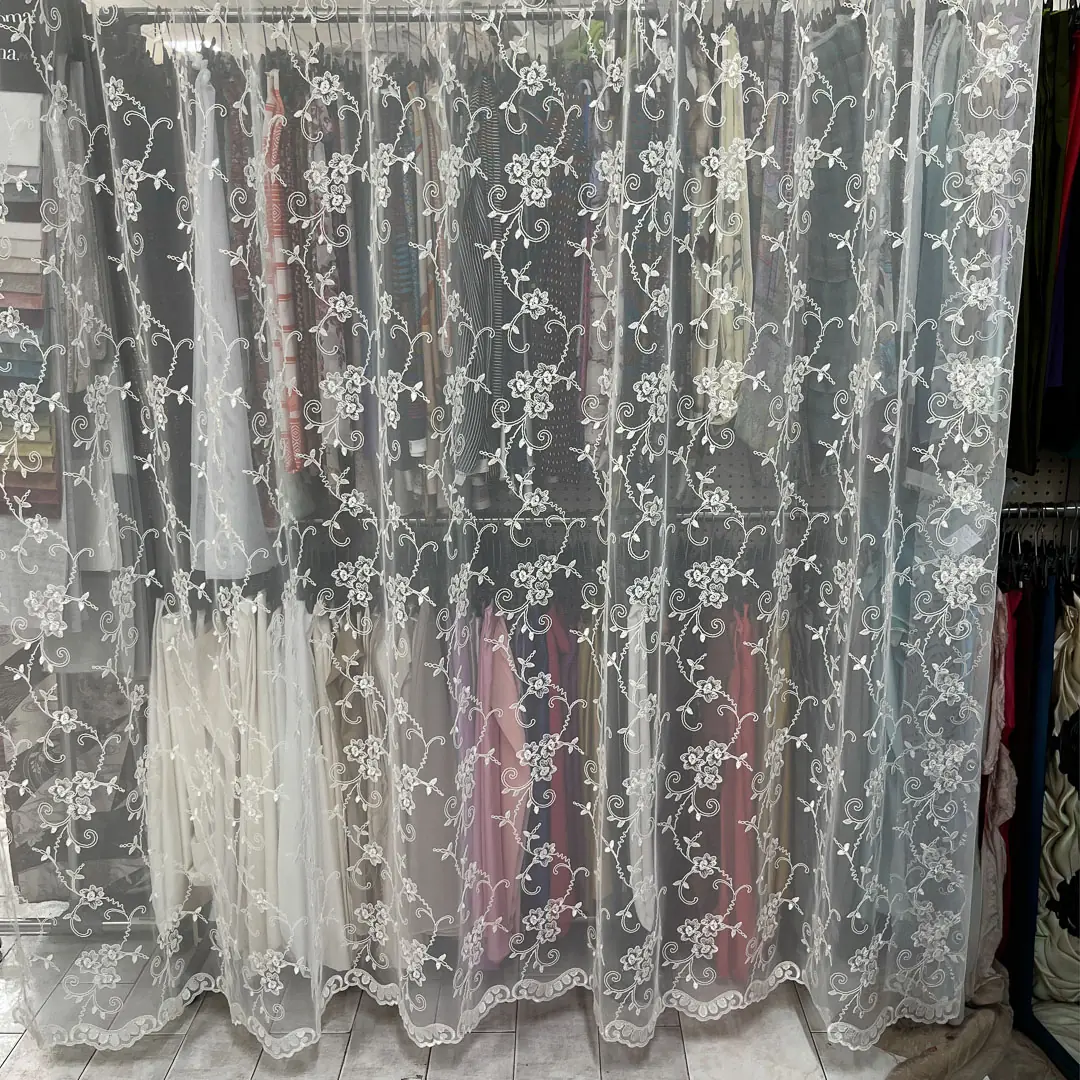 Tulle Ricamato Floreale Bianco Naturale per Tende (3)