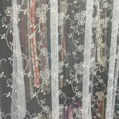 Tulle Ricamato Floreale Bianco Naturale per Tende (6)