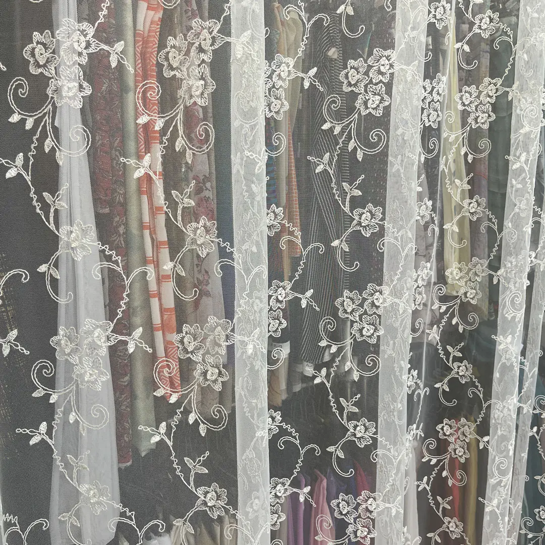 Tulle Ricamato Floreale Bianco Naturale per Tende (6)
