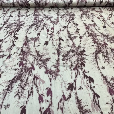 Voile in pura seta a fantasia astratta floreale viola - bianco 1