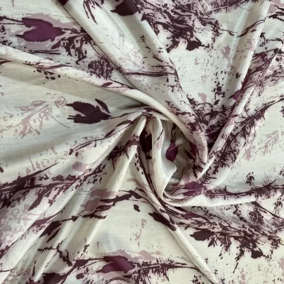 Voile in pura seta a fantasia astratta floreale viola - bianco 4