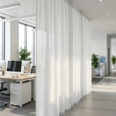 Tessuto per tende ignifugo elegante panama - Bianco naturale e beige Alt.340cm