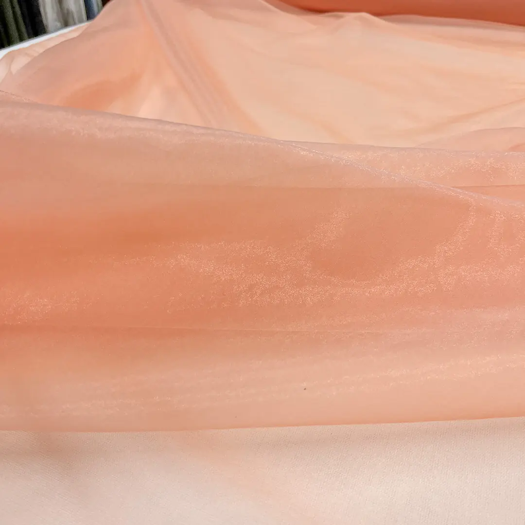 tessuto per tende in organza liscia rosa pesca 320 cm con piombino (4)