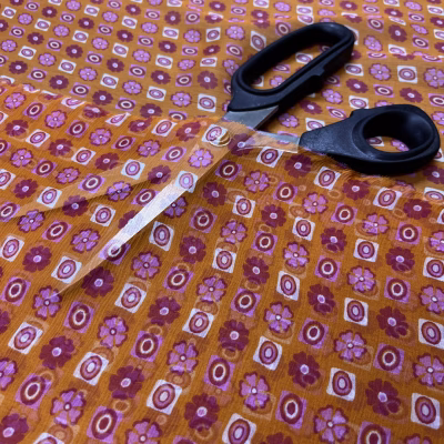 voile goffrato seta pattern fiori arancio rosa 4