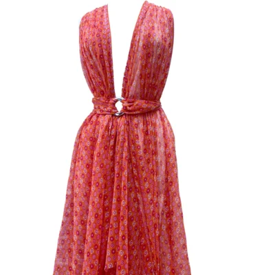 voile goffrato seta pattern fiori arancio rosa 7