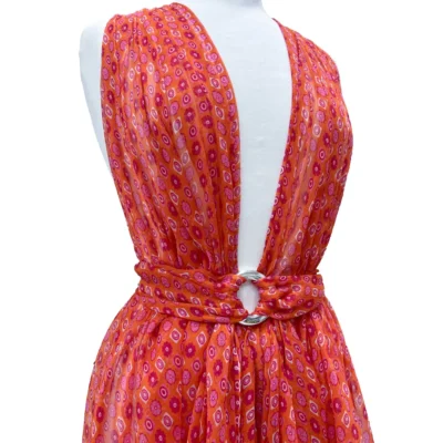 voile goffrato seta pattern fiori arancio rosa 8