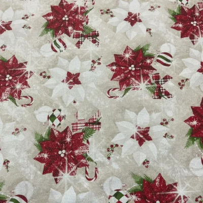 Tessuto Tovagliato Natalizio in Lam&egrave; a Fantasia con Fiori (2)