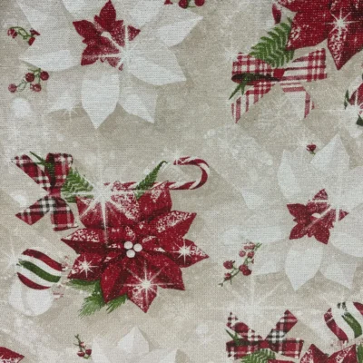 Tessuto Tovagliato Natalizio in Lam&egrave; a Fantasia con Fiori (3)