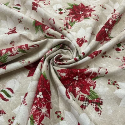 Tessuto Tovagliato Natalizio in Lam&egrave; a Fantasia con Fiori (4)