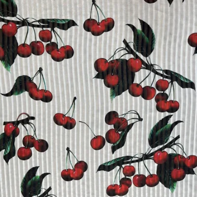 Scampoli di voile jacquard rigato stampa ciliegie 4