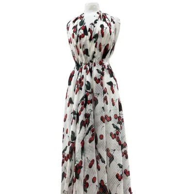 Scampoli di voile jacquard rigato stampa ciliegie 7