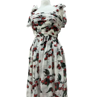 Scampoli di voile jacquard rigato stampa ciliegie 8