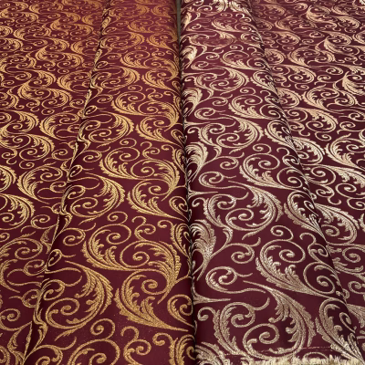 Tessuto multiuso damascato oro e bordeaux in lam&egrave; - 2 varianti colore - Alt.300 cm