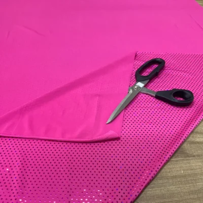 tessuto elasticizzato simil lycra fuxia strass