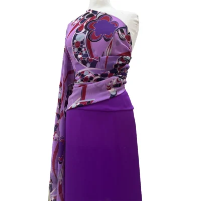 seta georgette stampa fiori viola e rosso