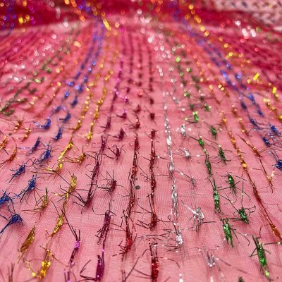 Organza rosso lampone con batuffoli di lam&egrave; multicolor 5