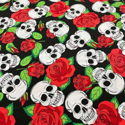 Tessuto teschi e rose multicolor 4