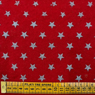 Pannolenci rosso natale con stelline argento glitterate 4