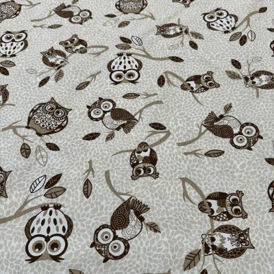 Cotone motivo gufi beige e marrone 5