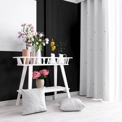 Tessuto tendaggio a pois ricamati - 2 Varianti Alt.320 cm