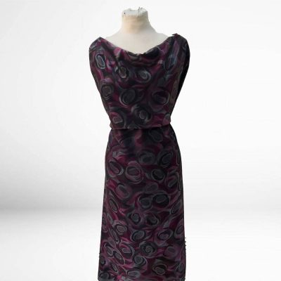 Tessuto per abiti motivo astratto- viola e grigio Alt.150cm