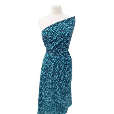 Raso di pura seta fantasia a fiori - azzurro e nero Alt.140 cm - 2