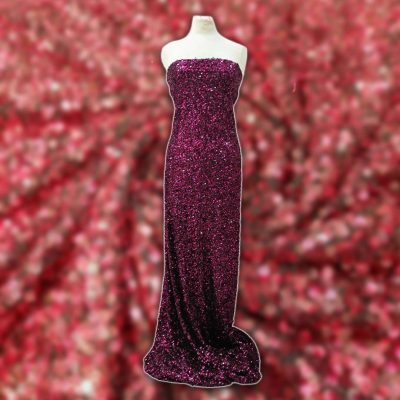 Paillettes con base tulle con riflessi fucsia e rosso Alt.145 cm