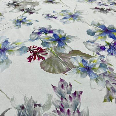 Tessuto tovagliato Bottaro Cotone fantasia floreale fiori lilla, scarlatto 2