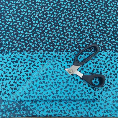 Raso di pura seta fantasia a fiori - azzurro e nero Alt.140 cm - 6