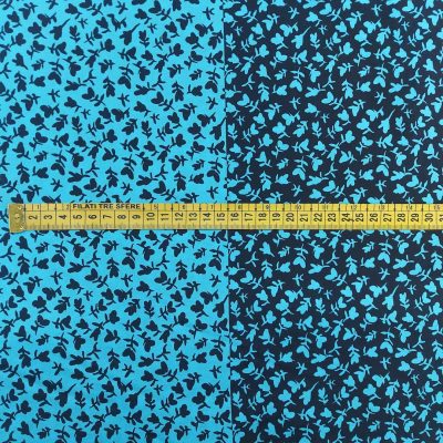 Raso di pura seta fantasia a fiori - azzurro e nero Alt.140 cm - 7