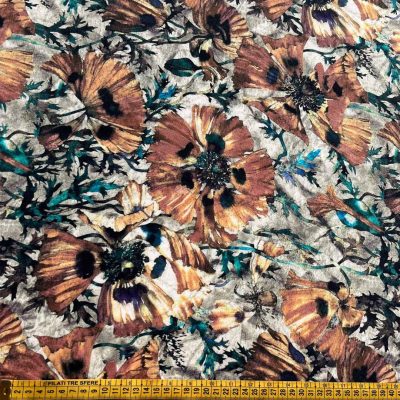 Crepe di seta made in Italy con fiori autunnali Alt.140 cm - 3