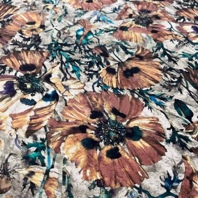 Crepe di seta made in Italy con fiori autunnali Alt.140 cm - 4