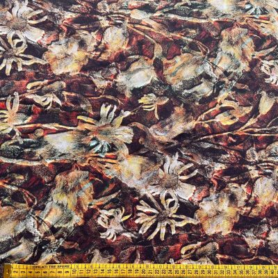 Crepe di Pura Seta fantasia fiori autunnali colori caldi Alt.140 cm - 3
