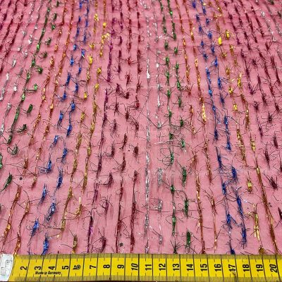 Organza rosso lampone con batuffoli di lam&egrave; multicolor 4