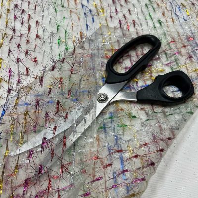 Organza trasparente con batuffoli di lam&egrave; multicolor 4