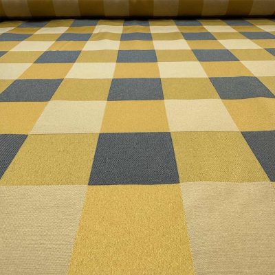 Tessuto multiuso a scacchiera colori giallo blu e ocra 4