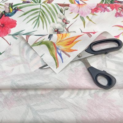 Tessuto da arredo in cotone fantasia floreale giungla dettaglio forbice 6