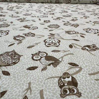 Cotone motivo gufi beige e marrone 4