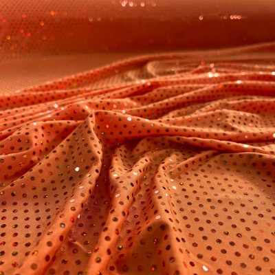 Lycra arancione vivo con pois arancioni iridescenti 4