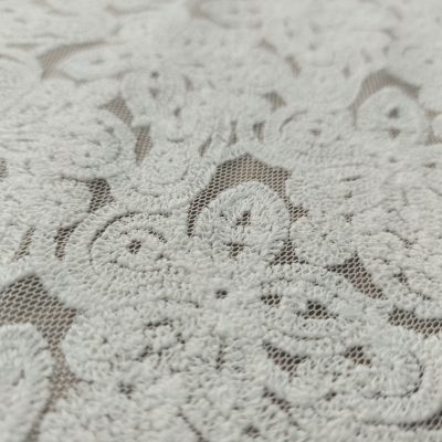 Tulle ricamato con pizzo floreale bianco naturale 5