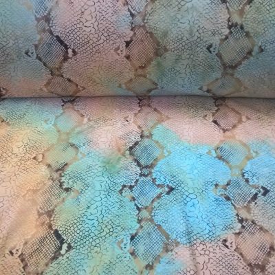 Cotone bielastico effetto serpente sfumato - giallo e azzurro Alt.150cm