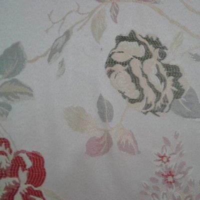 Tessuto arredo classico motivo floreale rosso e verde Alt.300 cm
